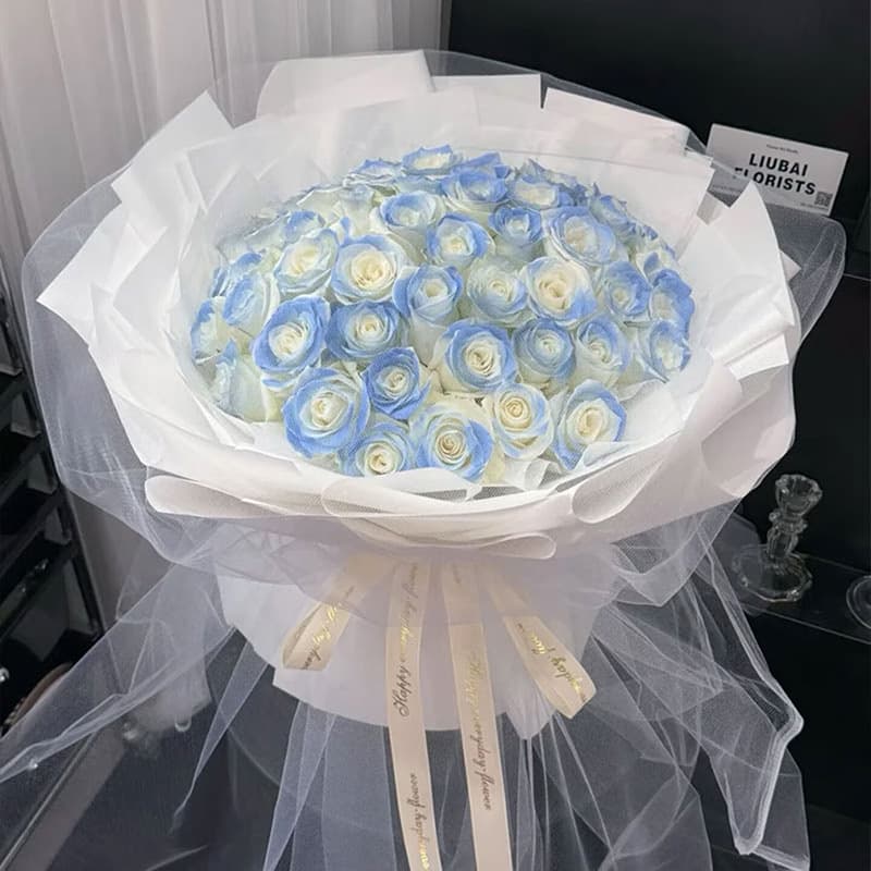 Love you every day, 52 ice blue roses - Send birthday flowers to China