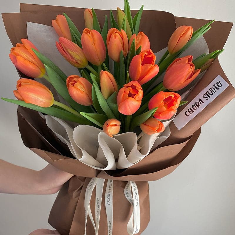Orange Heart, 19 Tulips - Send tulips to China