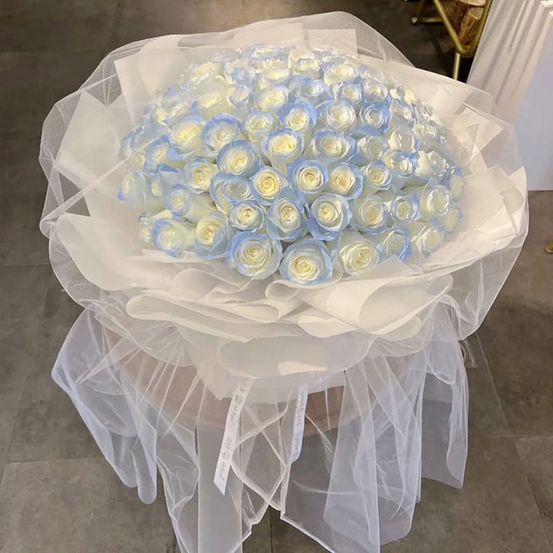 Seeing flowers like faces -99 crushed ice blue roses - Send love flowers to China