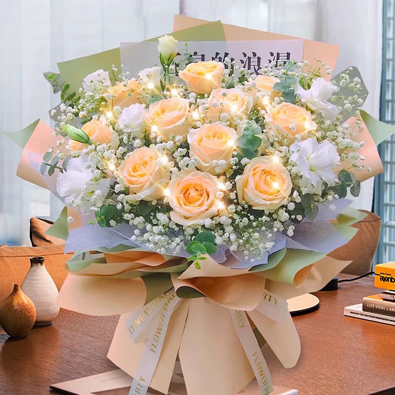 Romantic surprise, 11 champagne roses. - Send blessing flowers to China