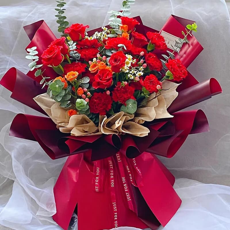 Surrounded by happiness, 11 red carnations and 9 red roses - Send carnations to China